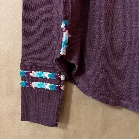 Free People | NWT Rainbow Thermal Henley Tee Long Sleeve in Wine Size XS - Picture 15 of 16